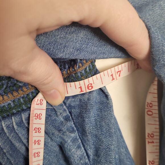 Embroidered denim front tie shacket Size XS boho western womens - Picture 8 of 9